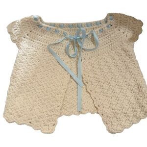 Hand Knit Baby Cream Cardigan Seater Tie Front Crochet